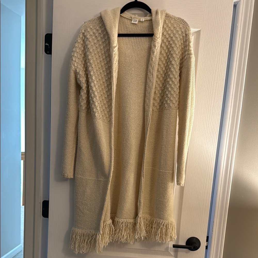 Gap Cream Hooded Sweater with Fringe